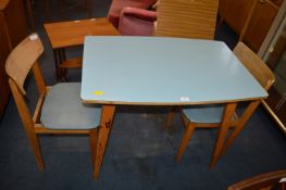 1960's Blue Formica Topped Kitchen Table and Two Matching Chairs