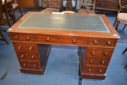 Small Victorian Mahogany Desk with Green Tooled Leather Insert