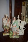 Three Large Staffordshire Flatbacks; The Prince of Wales, G. Stuart, and a Bagpiper