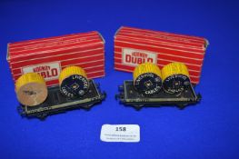 Two Hornby Dublo 4646 Low Sided Wagons (D1) with Cable Drums