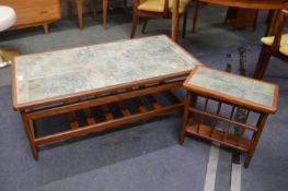 Retro Teak Tile Topped Coffee Table and Matching Newspaper Rack