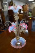 Victorian Opaque Glass Epergne with Cranberry Ends