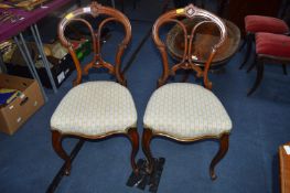 Pair of Victorian Mahogany Chairs with Cream Upholstery