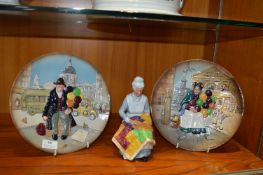 Royal Doulton Eventide Figure, and a Pair of Royal Doulton Balloon Man and Old Balloon Seller Plates