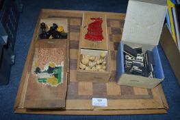 Two Chess Sets, Chessboard, and Domino Set