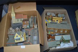 Two Boxes of OO Gauge Railway Buildings,; Stations, Shops, etc.