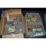 Two Boxes of OO Gauge Railway Buildings,; Stations, Shops, etc.