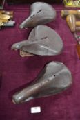 Three Vintage Leather Bicycle Saddles by Brookes, Olympic, and Lycett L'Avenir