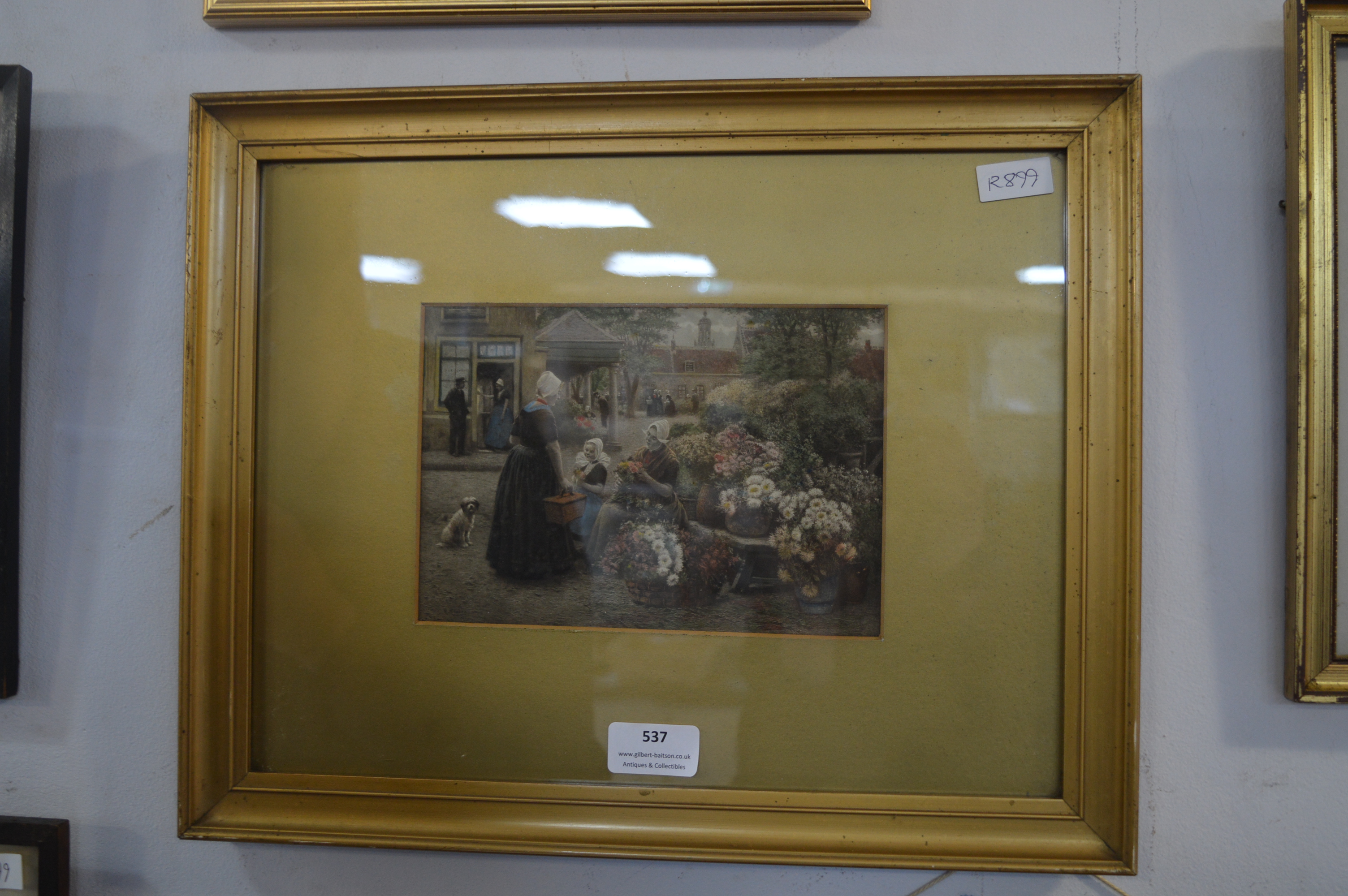 Framed Continental Print of a Flower Seller