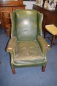 Green Leather Chesterfield Wingback Armchair