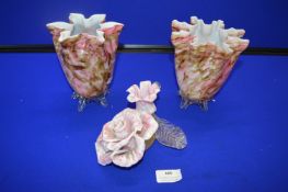 Pair of Glass Handkerchief Vases and a Glass Rose (AF)