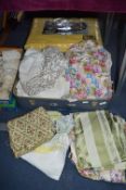 Suitcase Containing Vintage Fabrics, plus a Wool Blanket