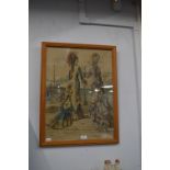 Framed Fabric Print - Fashionable Young French Ladies
