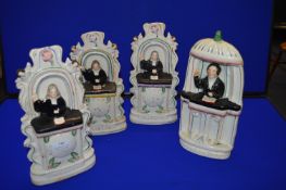 Four Staffordshire Flatback Preachers; Three Wesley's and a Spurgeon