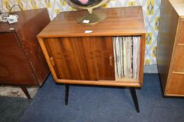 Retro Teak Record Cabinet with Collection of Records