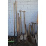 Eleven Vintage Agricultural Tools; Dyke Spades, Pitchforks, etc.