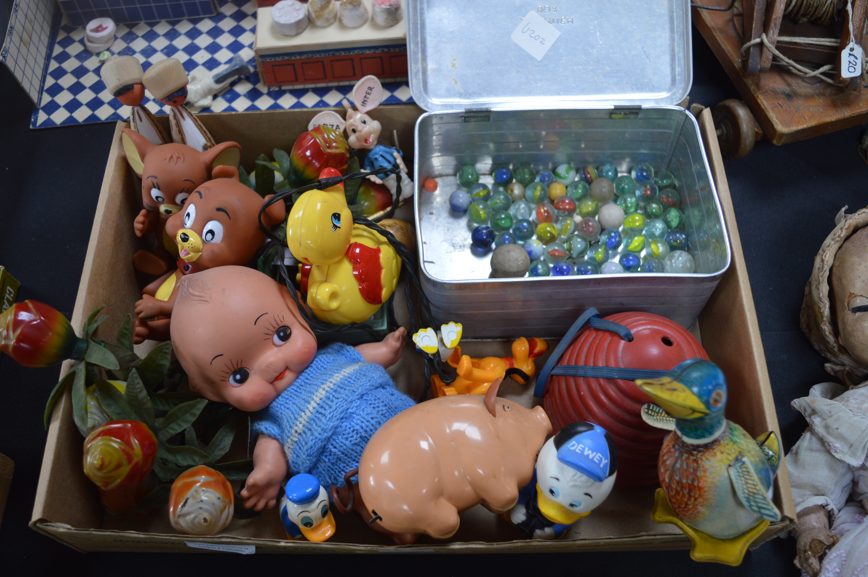 Vintage Clockwork Pig, Tinplate Duck, Kewpie Doll, Marbles, etc. - Image 2 of 4