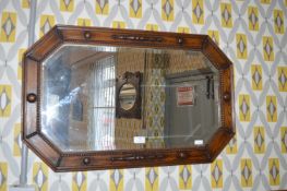 1930's Oak Framed Beveled Edge Mirror