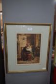 Gilt Framed Watercolour of a Mother and Child
