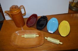 Set of Four Danish Serving Dishes, plus Hornsea Pottery Coffee Pot, Novelty Rolling Pins, etc.