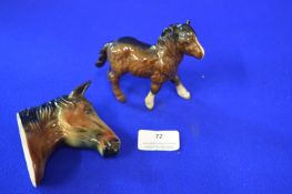 Beswick Pony, and a Horse Head Figure