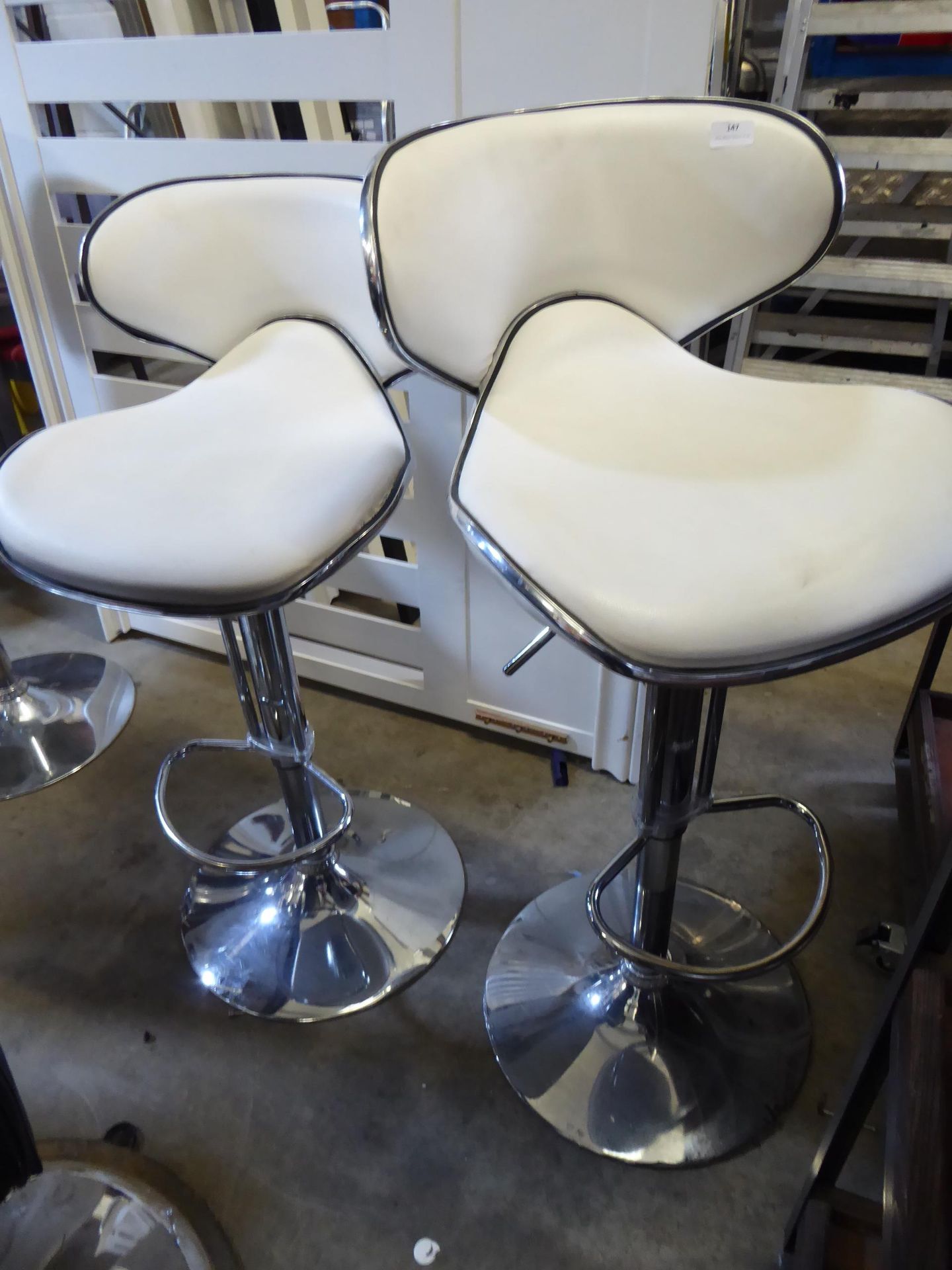 * 2 x white with black trim gas lift beauticians chair/poser stools