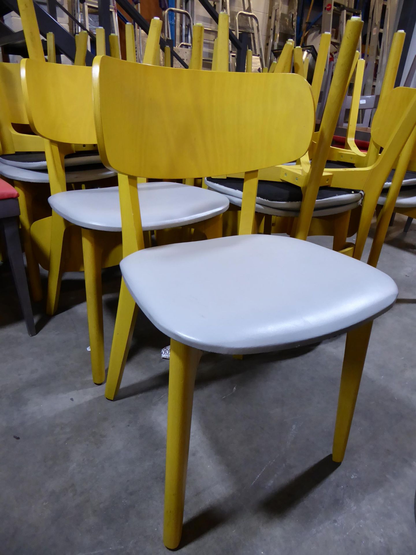 * 4 x yellow frame wooden chairs with grey upholstered seat - Image 2 of 3