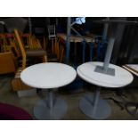 * 3 x good quality round tables with grey pedestal base and white 800 diameter tops