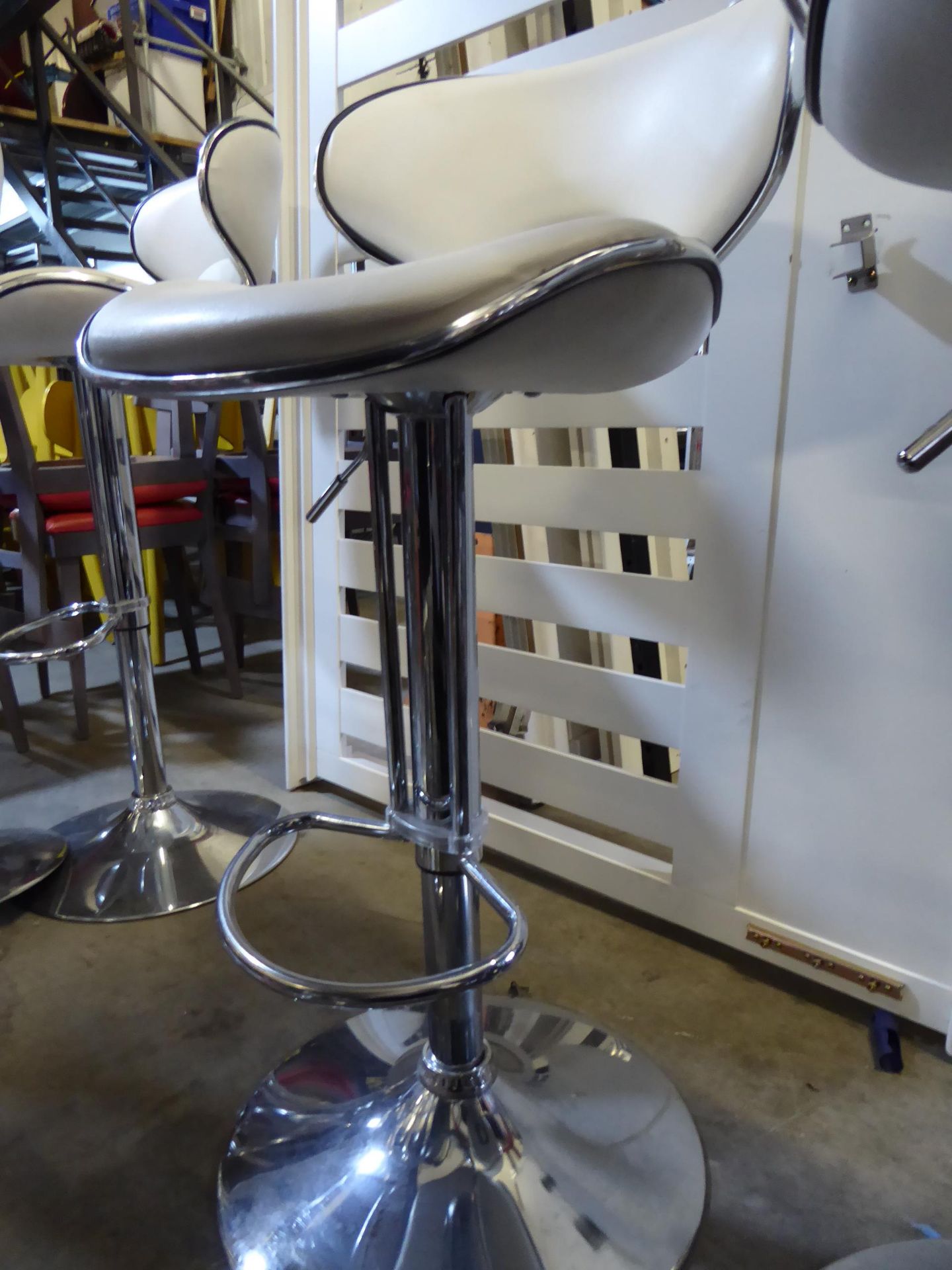 * 2 x white with black trim gas lift beauticians chair/poser stools - Image 2 of 2