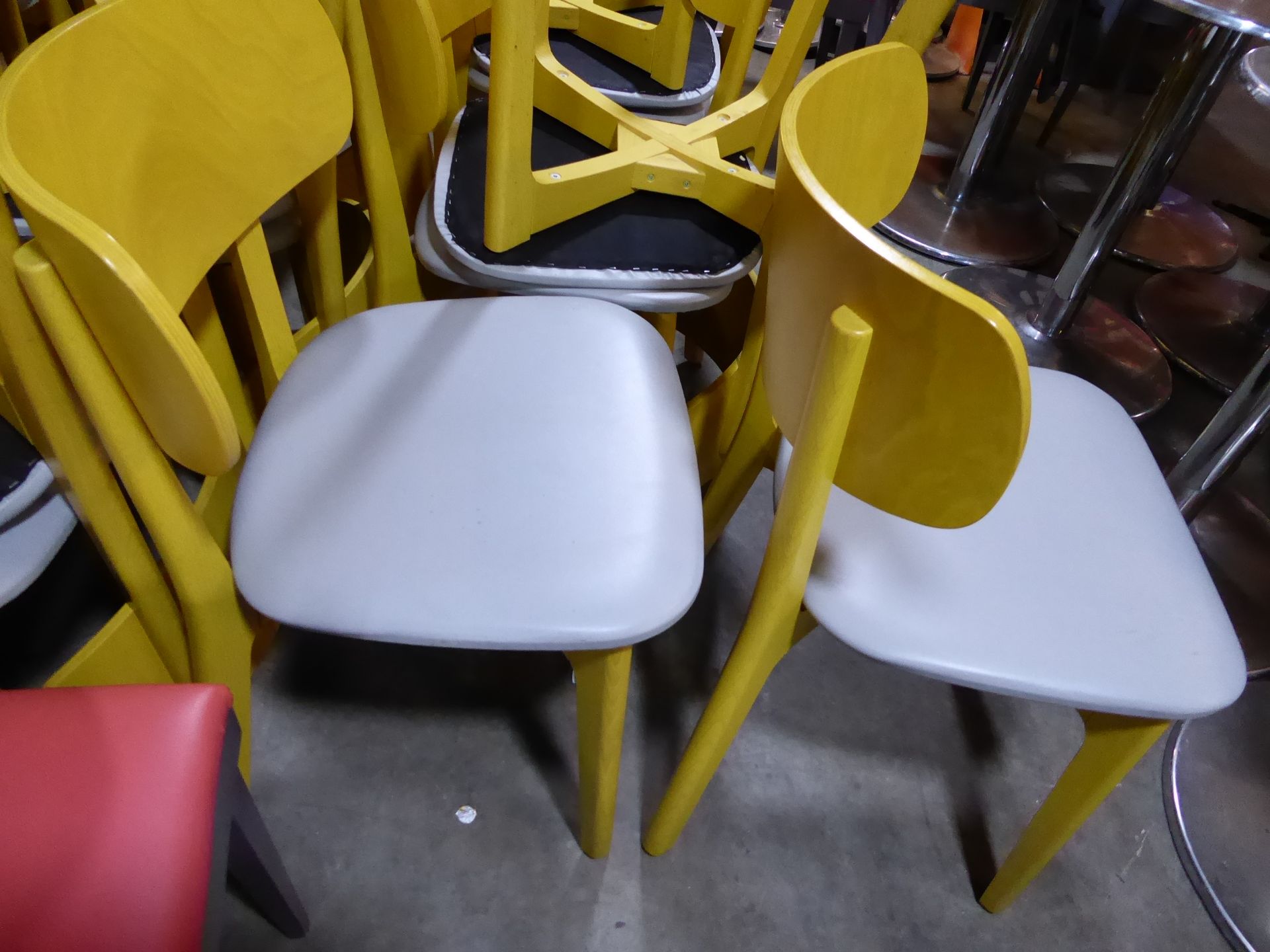 * 4 x yellow frame wooden chairs with grey upholstered seat - Image 3 of 3