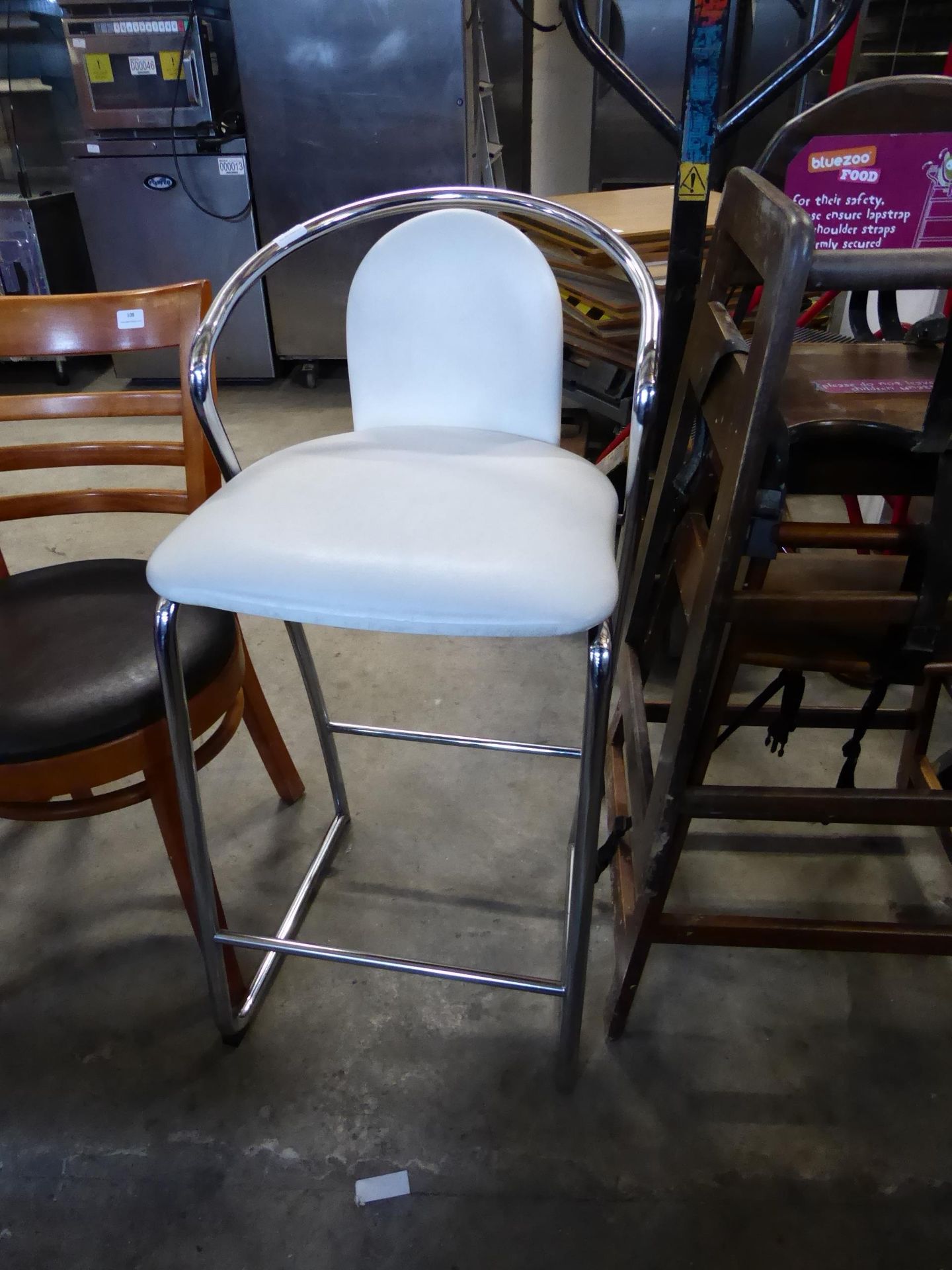 * chrome frame stool with white upholstery