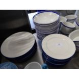 * bowls, main and side plates approx 65 items. white with blue rim