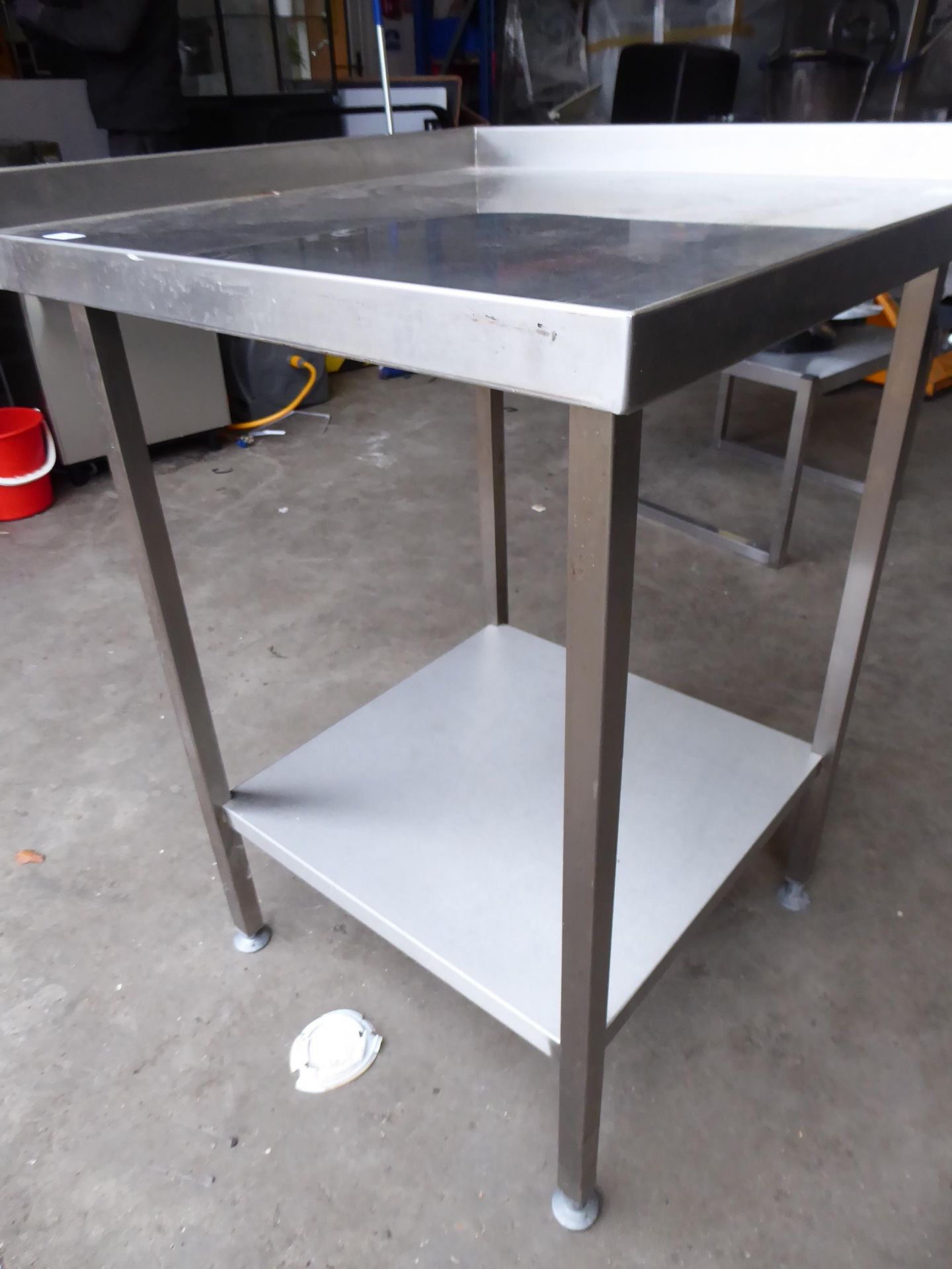 * S/S corner prep bench with shelf and upstand to 2 sides 700w x 700d x 920h - Image 2 of 2