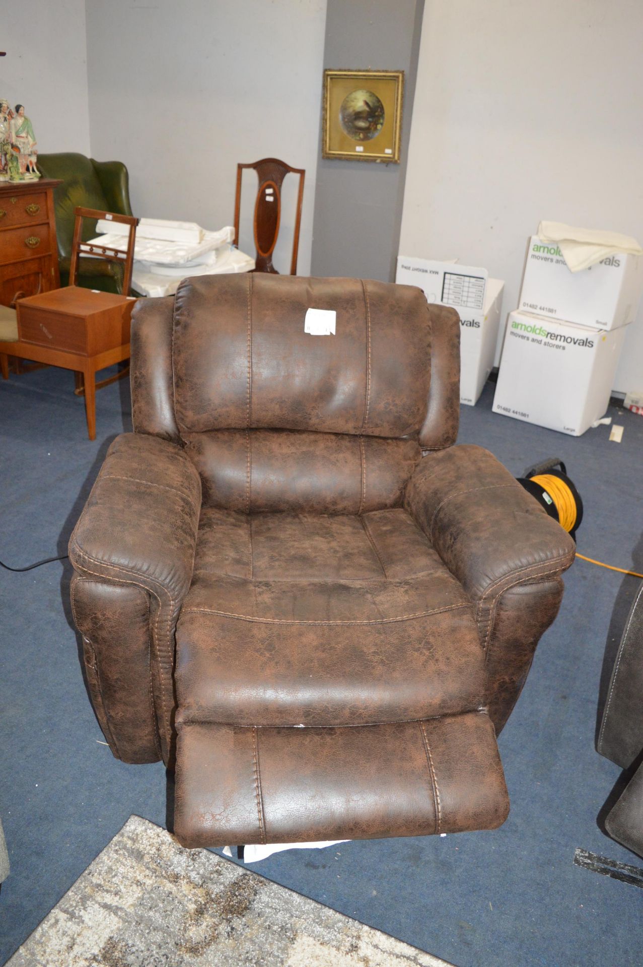 *Brown Leather Power Fabric Recliner - Image 3 of 3