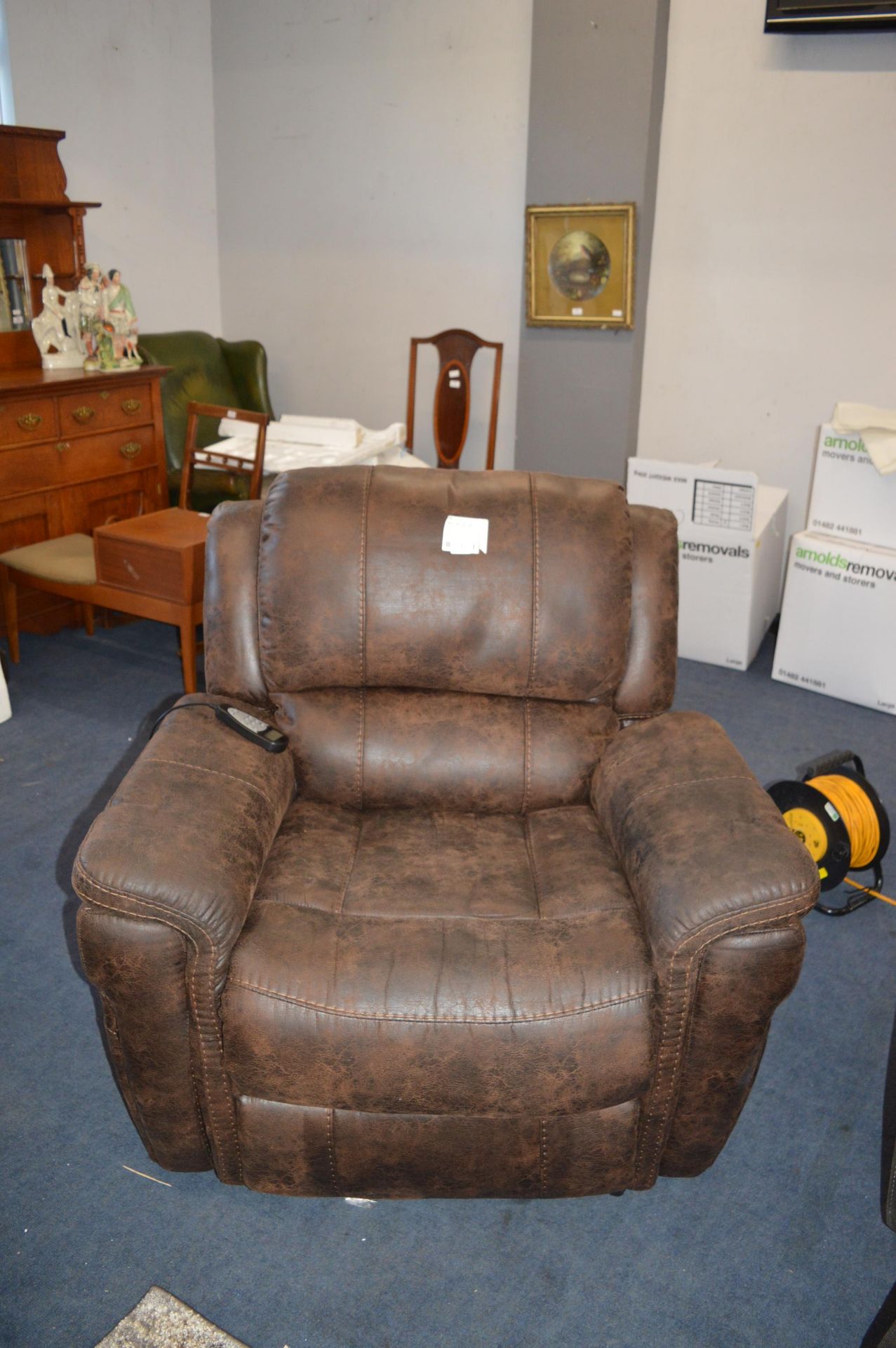 *Brown Leather Power Fabric Recliner