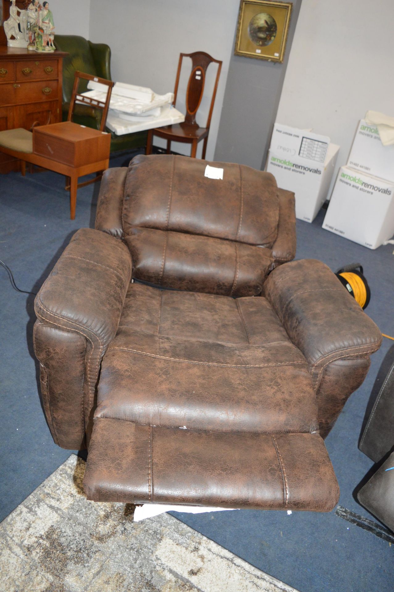 *Brown Leather Power Fabric Recliner - Image 2 of 3