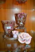 Two Glass Handkerchief Vases, and a Rose