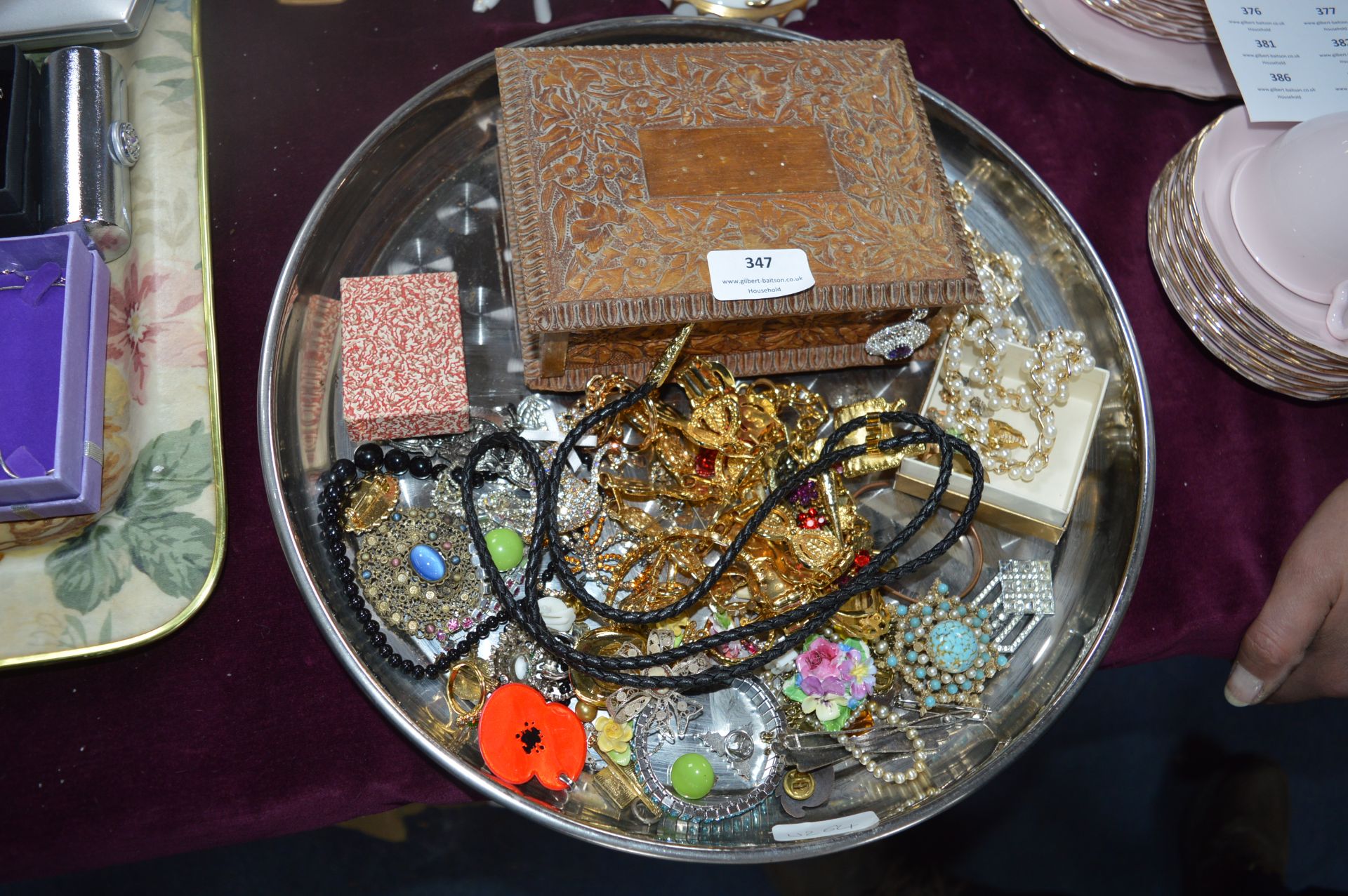 Wooden Jewellery Box and Vintage Costume Jewellery