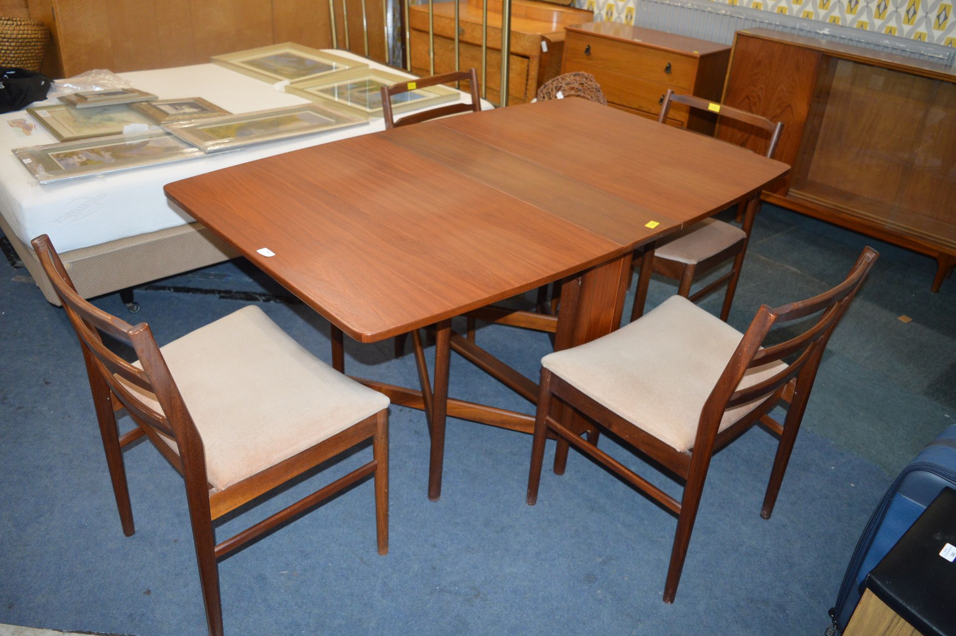 Retro Teak Drop Leaf Dining Table with Four Chairs