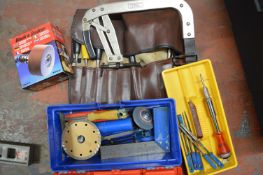 Small Toolbox, Sander, Chisels, and Syke Pickavant