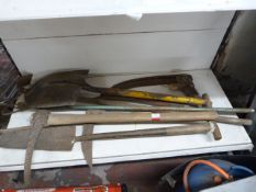 Vintage Tools Including Pickaxe, Spade, Hose, etc.