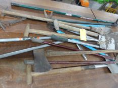 Garden Tools Including Edging Sheers, Spades, Axe,