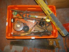 Box of Assorted Tools Including Chisels, Calipers,