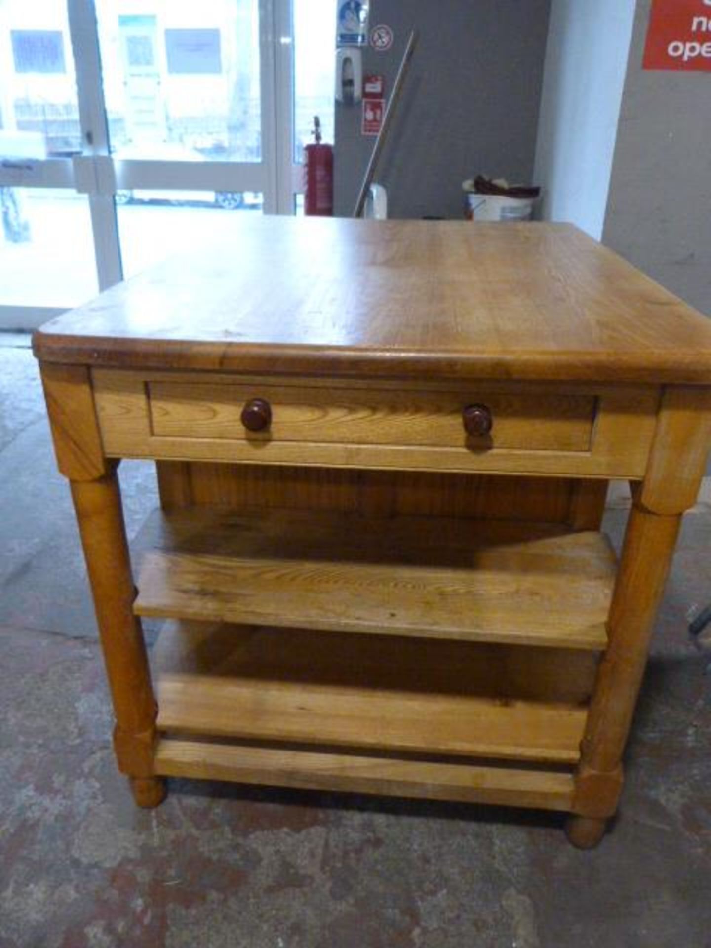 Solid Oak Farmhouse Kitchen Island with Two Drawer - Image 2 of 4