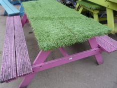 Pink Painted Picnic Table with Imitation Grass Top