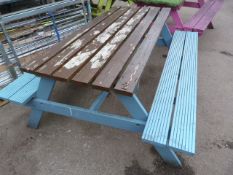 Blue Painted Picnic Table tabletop size: 148x65.5