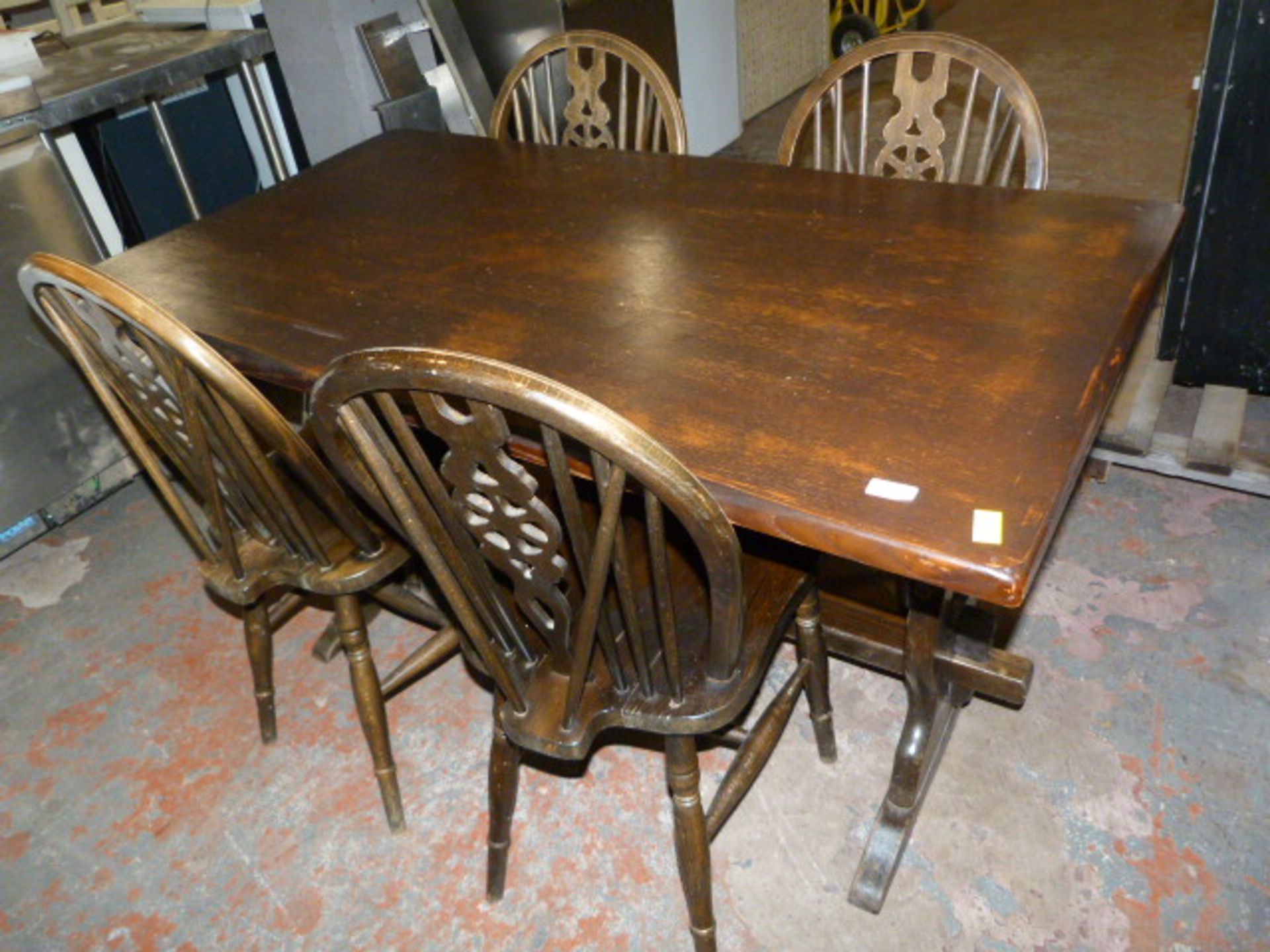 Oak Refectory Table with Four Wheelback ~138x75x7