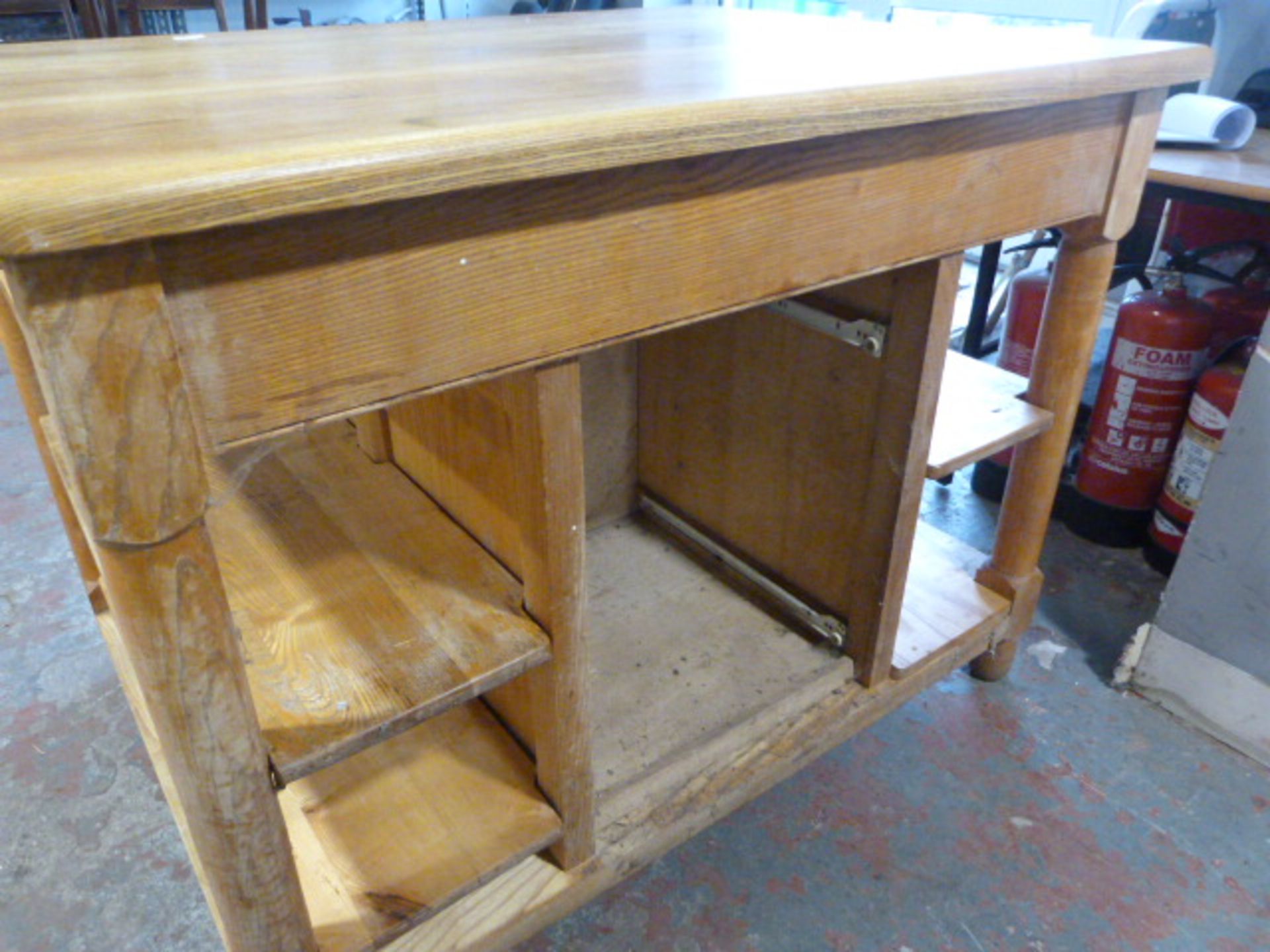 Solid Oak Farmhouse Kitchen Island with Two Drawer - Image 3 of 4