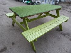 Green Painted Picnic Table with Imitation Grass To