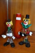 Two Murano Glass Clowns and a Vase